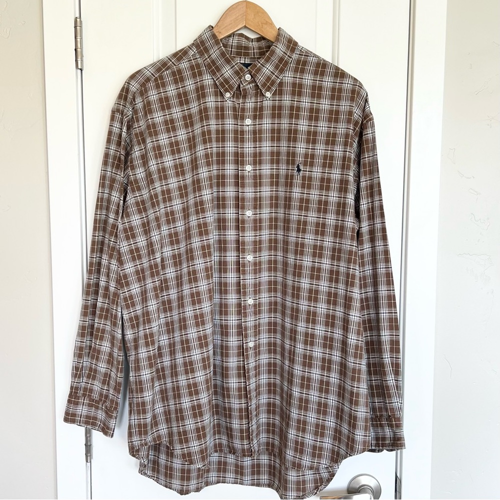 Ralph Lauren Brown Plaid Blaire Men's Shirt - Men’s button up shirt Vintage XL